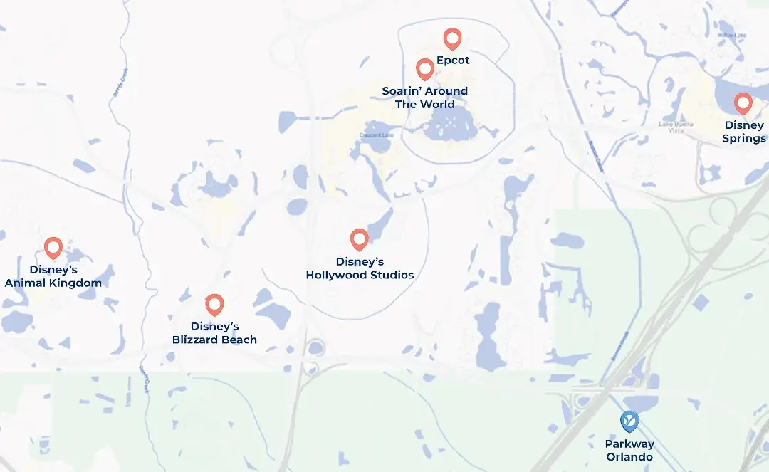 Map showing Vacation Village at Parkway near Disney World and Universal Studios