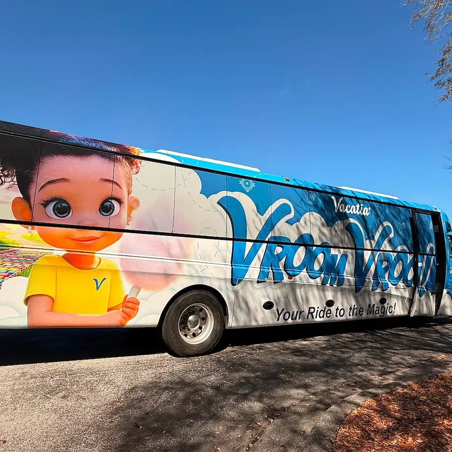 Vroom Vroom shuttle bus in resort parking area