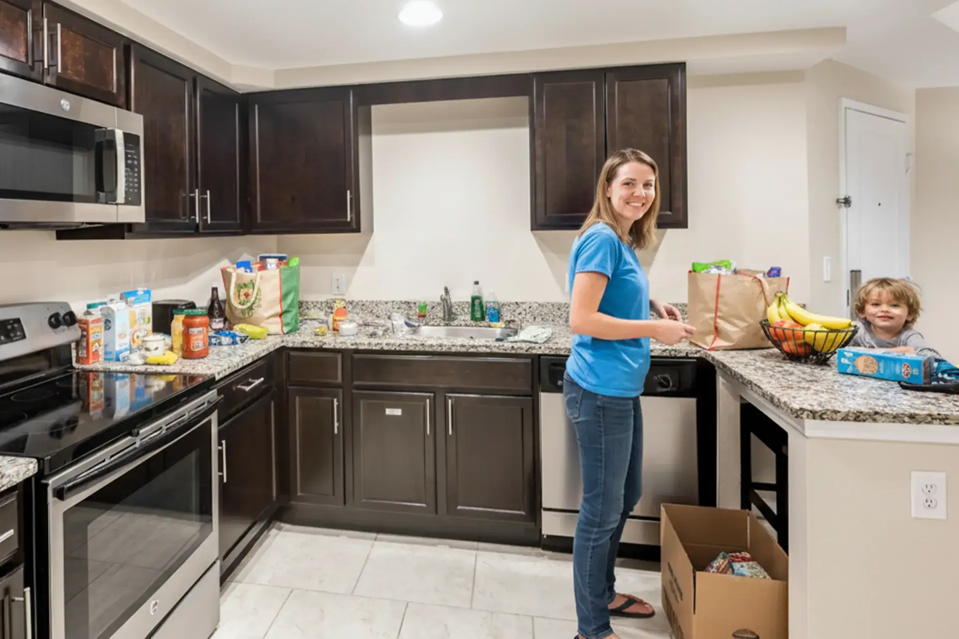 A stocked suite kitchen at Vacation Village at Parkway