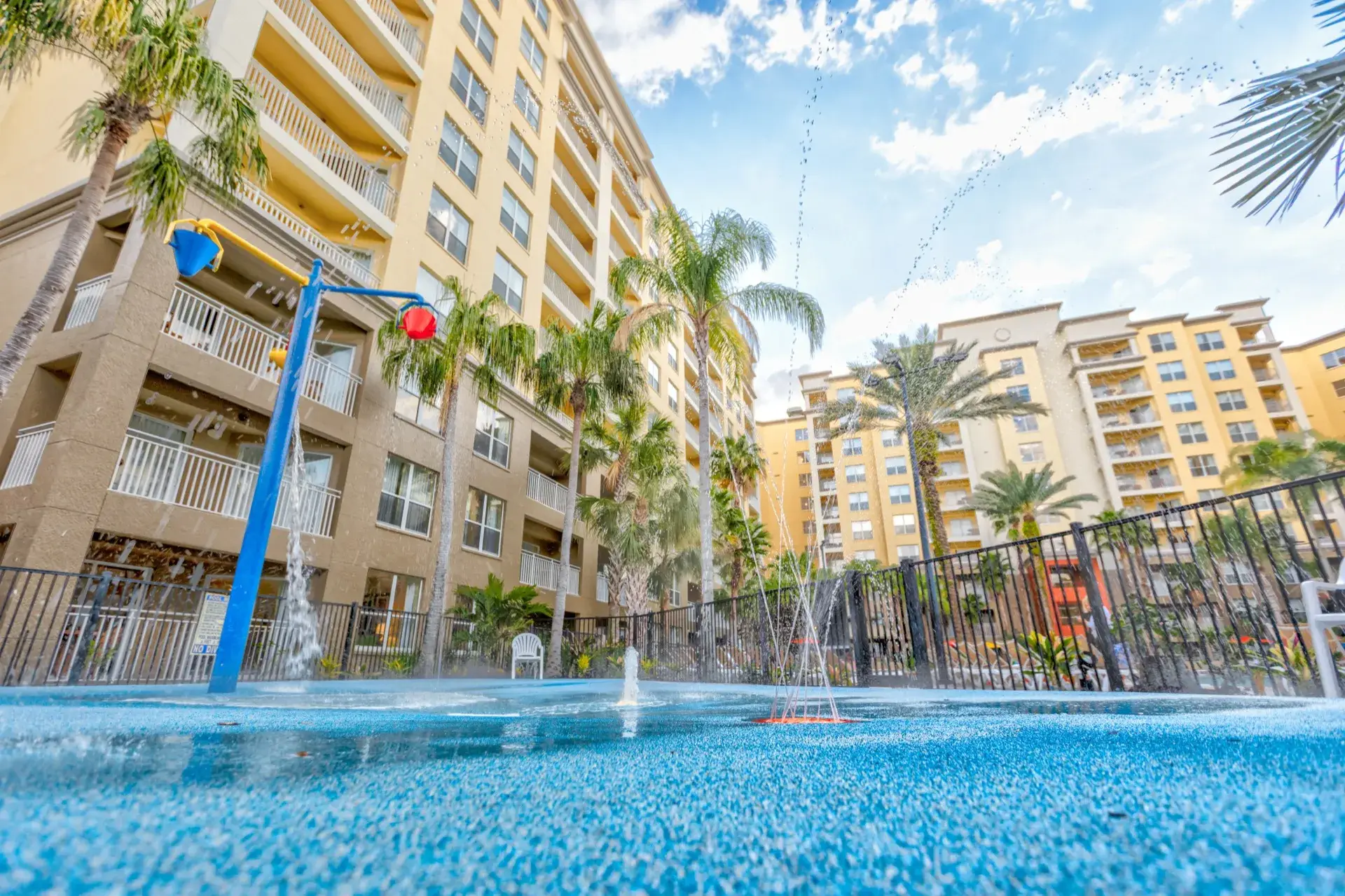 Ground fountains at the resort splash pad
