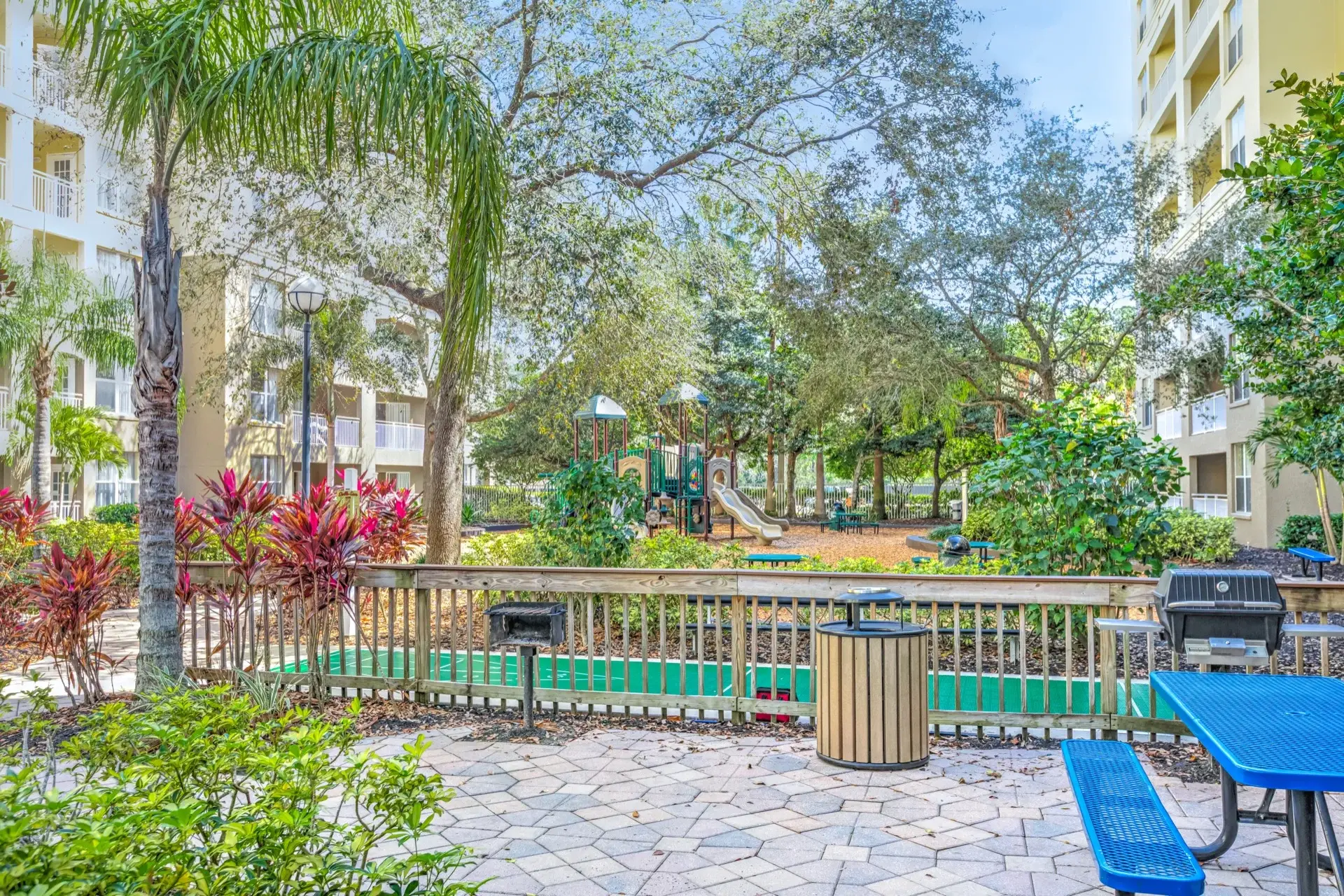 Shuffleboard and picnic area behind Buildings 4 and 5
