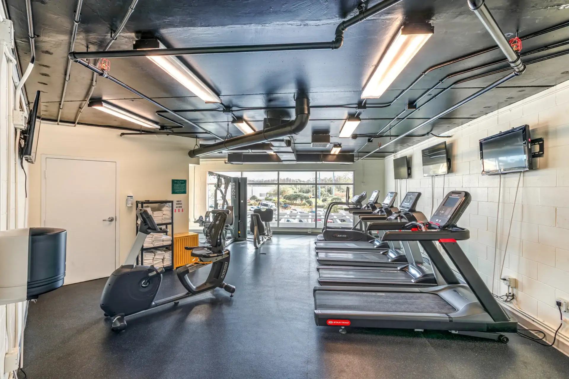 Indoor fitness center in Building 21