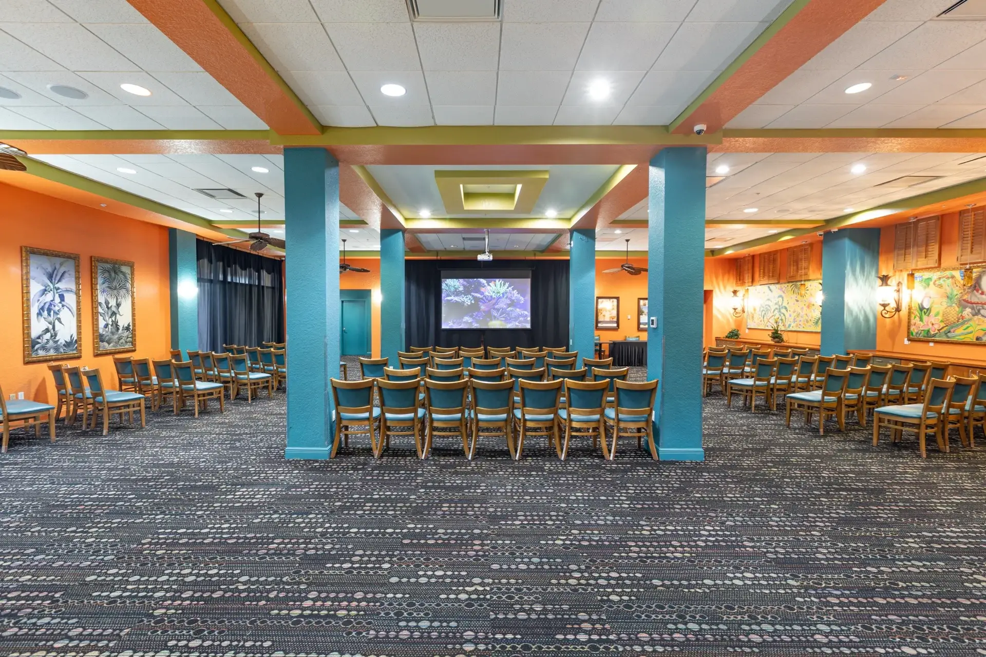Indoor movie theater and meeting space behind the Activities Center