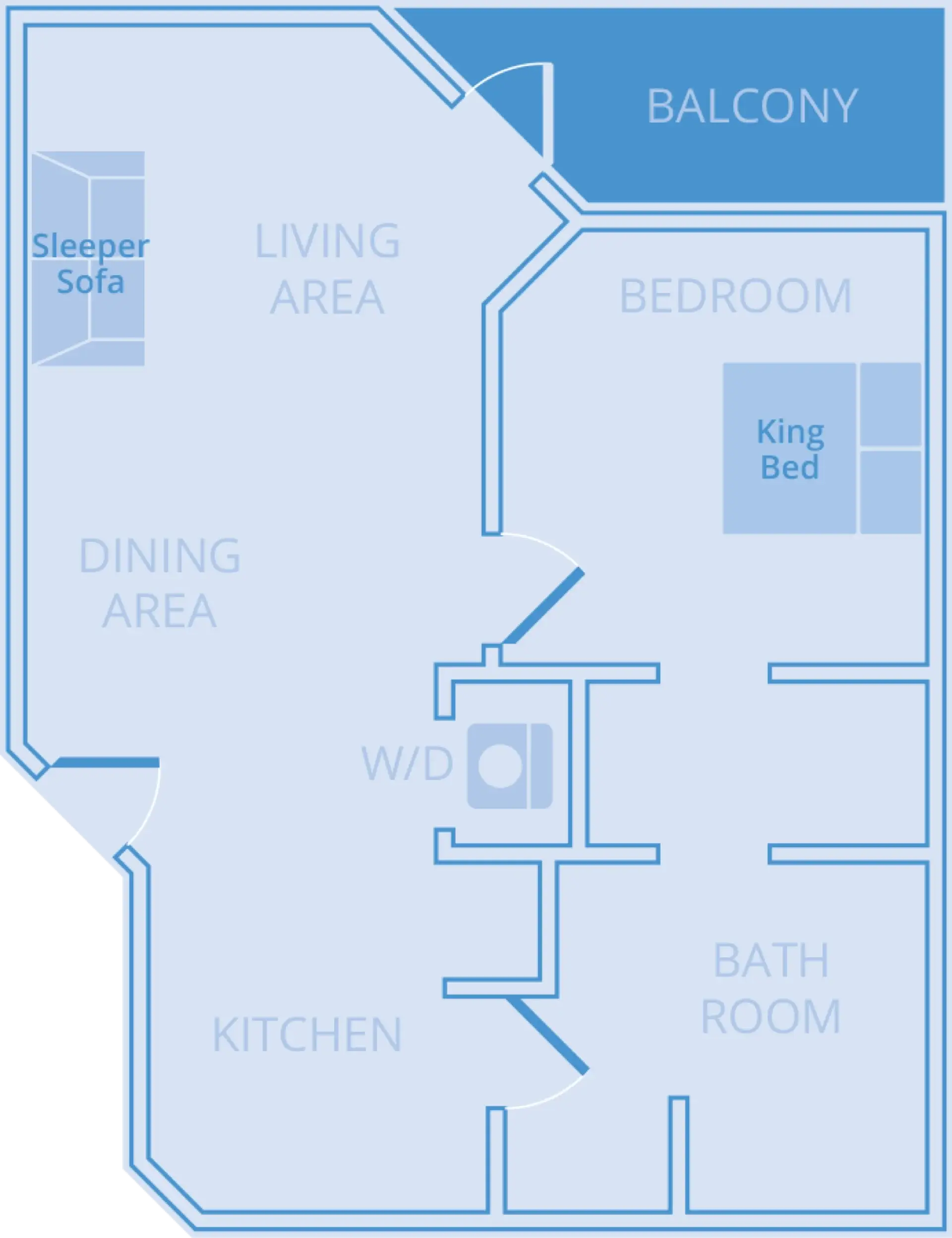 Floor plan for one-bedroom suite (A Suite) in Buildings 1–15