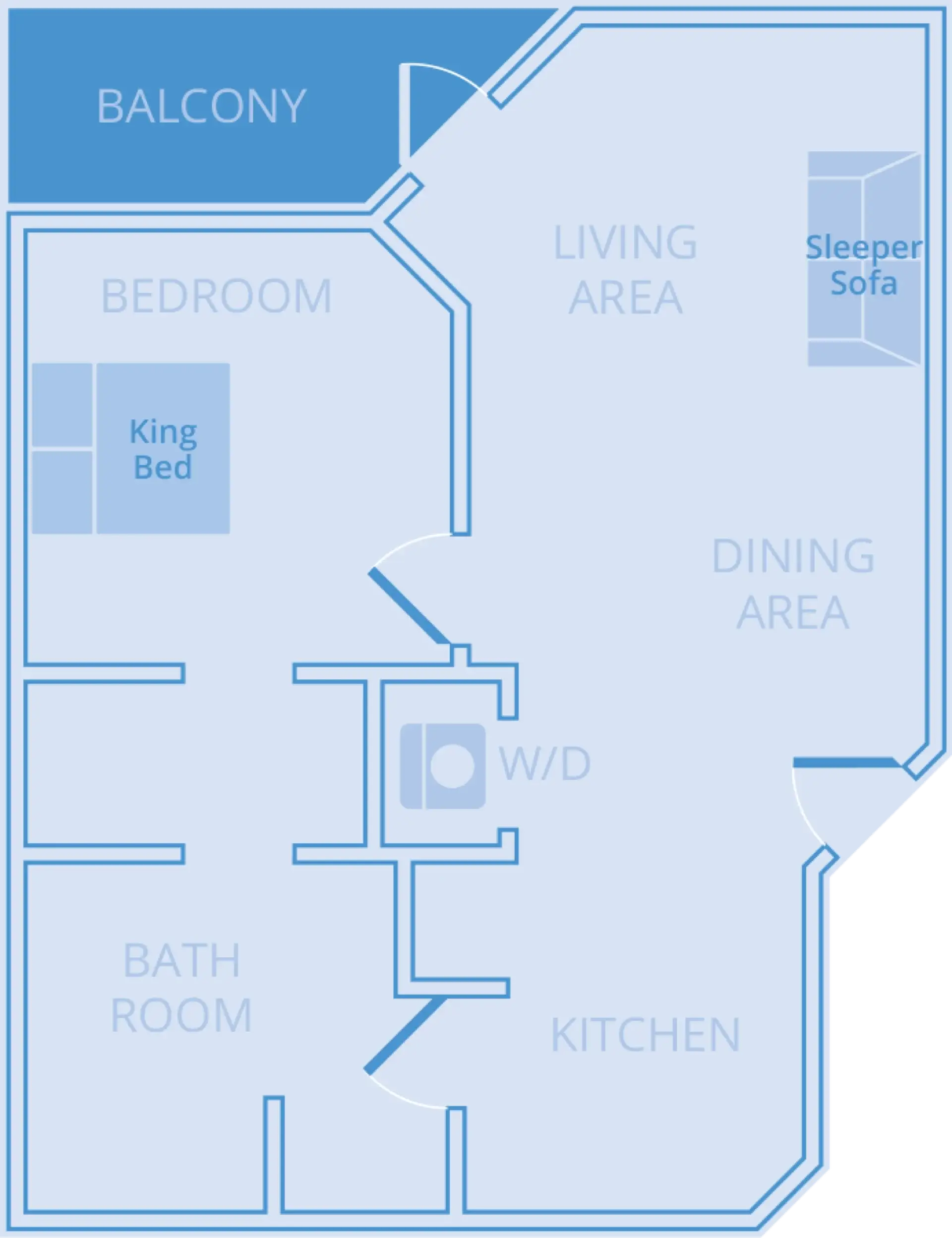 Floor plan for one-bedroom suite (C Suite) in Buildings 20 and 21